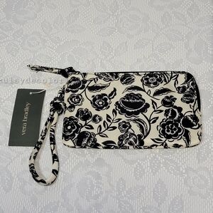 Vera Bradley Wristlet Wallet NEW Black White Floral Nylon Zip Pouch